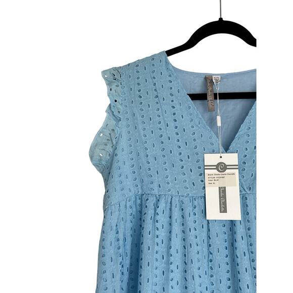 Charlie Charlie Charlotte Women's Ruffle Eyelet Summer Mini Dress Sz XL Blue NWT - Picture 3 of 7